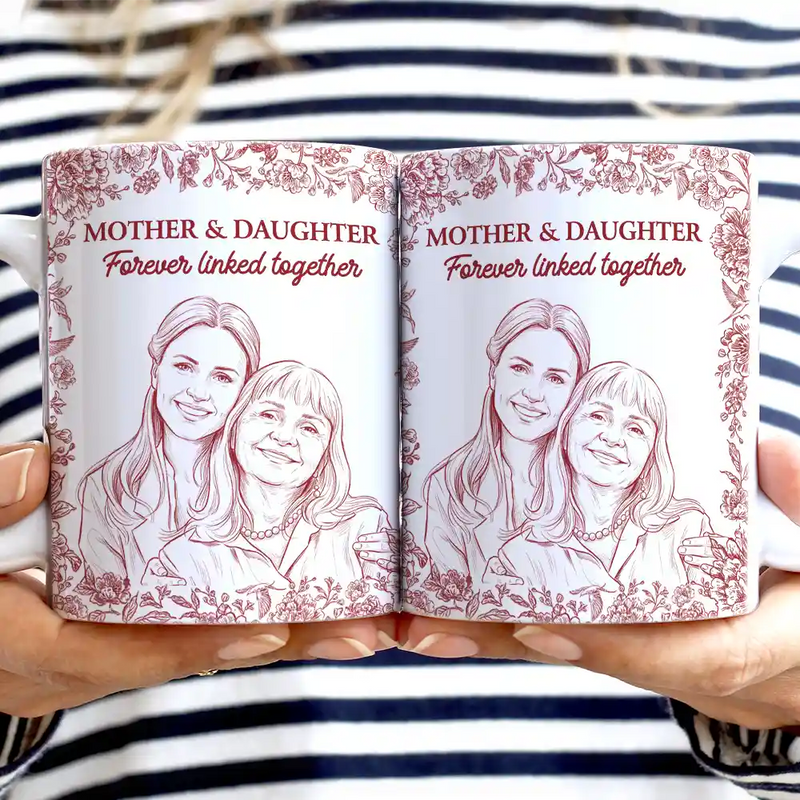 Custom Photo,Gift For Mother,Mom - Daughters (Adult),Happy - Custom Photo Pencil Sketch Grows Up To Be Your Best Friend - Personalized White Edge-to-Edge Mug