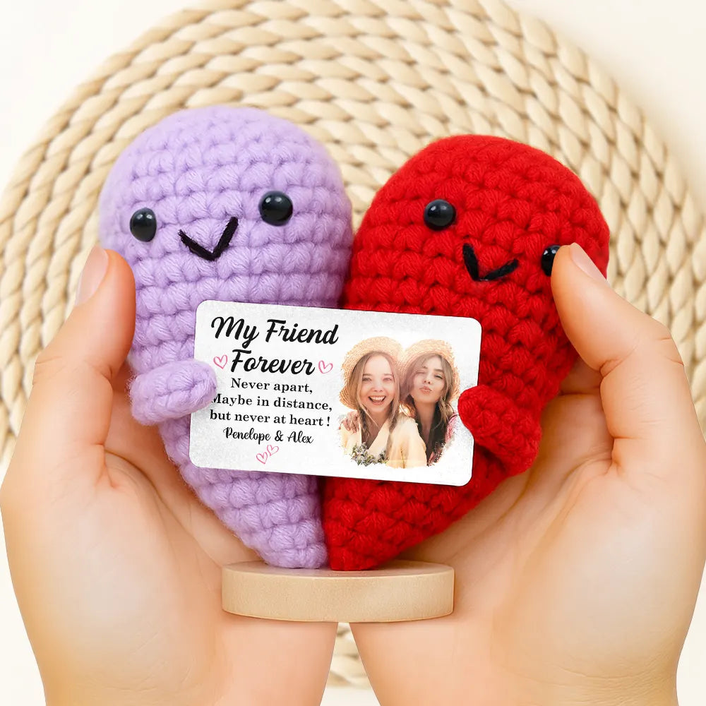 Gift For Bestie,Gift For Sisters,Happy,Custom Photo,Long Distance - Custom Photo My Friend Forever Never Apart - Personalized Doll Crochet With Custom Card