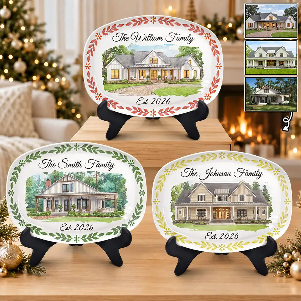 Art Design,Christmas,Custom Photo,Gift For Couples,Happy,New House,Old Couples,Photo - Vivid Watercolor Art,Top Market - Housewarming Gift For Couples - Personalized Custom Photo Watercolor New Home Portrait Plate
