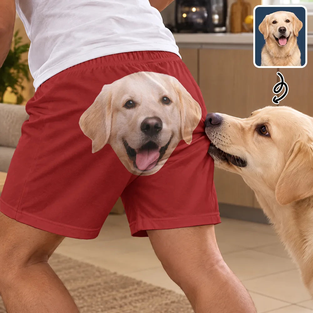 Pet Dad,Gift For Father,Humorous,Custom Photo,Pet Lovers,Cut-Face Photo - Custom Photo Funny Dog Pet Face Gift For Husband Boyfriend - Personalized Casual Shorts