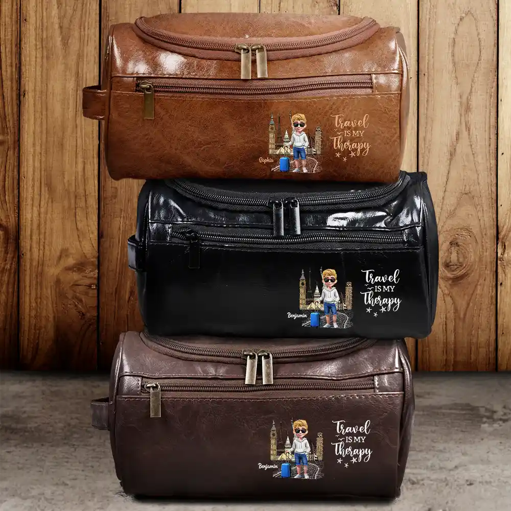 Gift For Yourself,Gift For Women,Gift For Men,Travel,Happy - All My Travel Crap - Personalized Leather Toiletry Bag