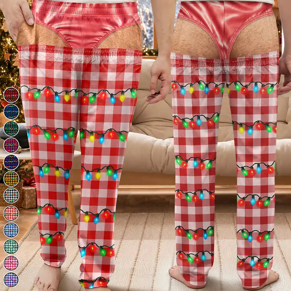 Christmas,Humorous,Gift For Men,Gift For Yourself,Icon - Funny Underwear Print Plaid Pattern Husband Dad Brother - Personalized Pajama Pants