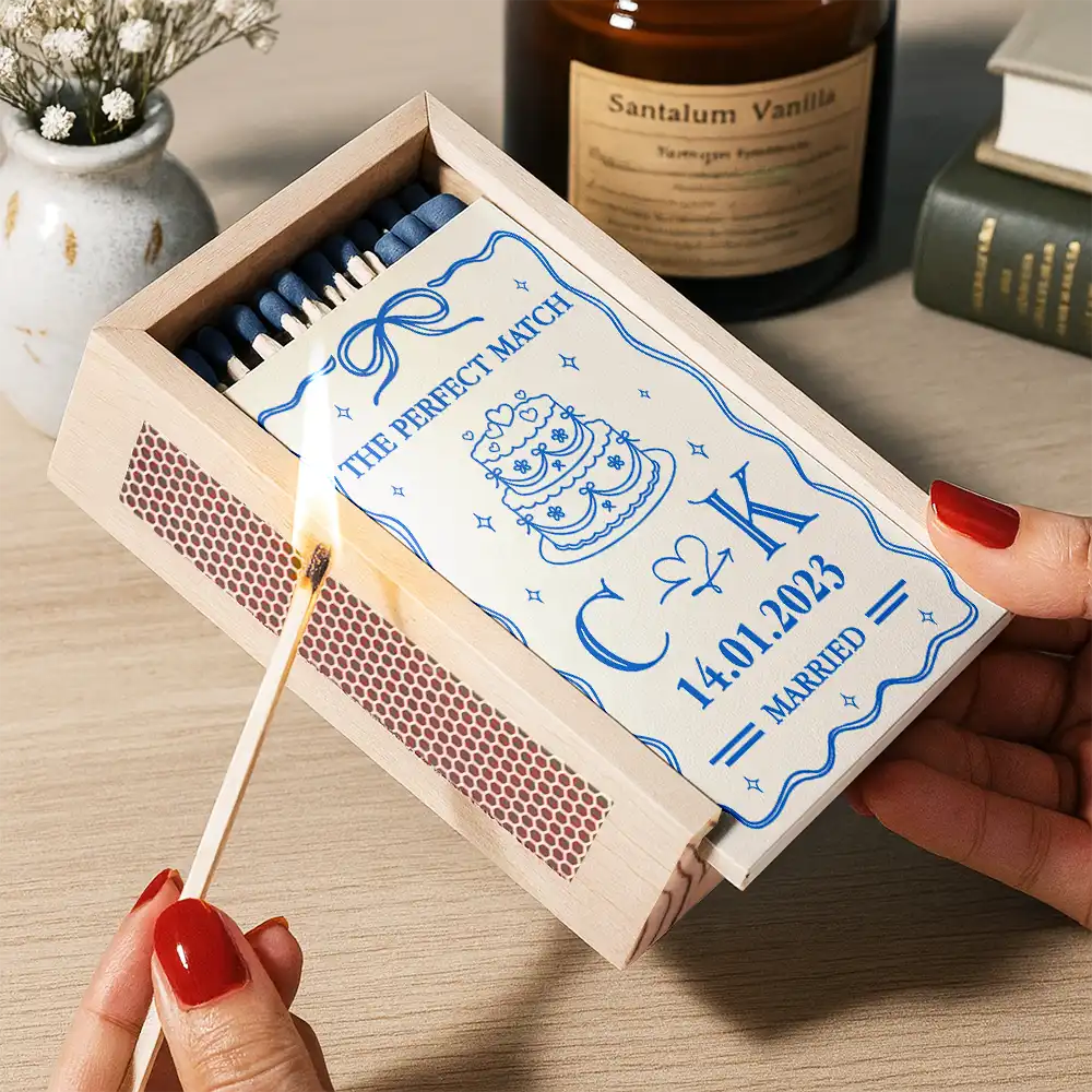 Gift For Couples, Engaged, Married, Love - The Perfect Match Engaged Married - Personalized Wooden Matchbox