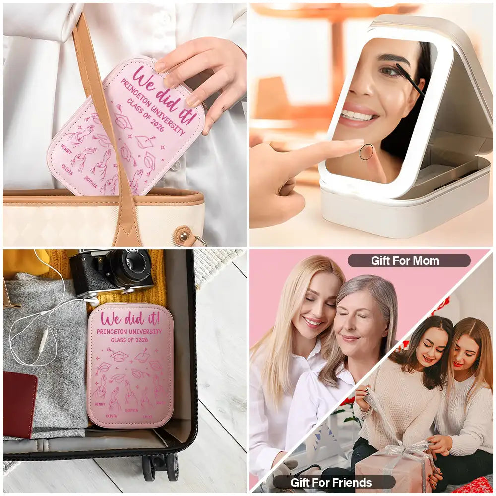 Gift For Bestie,Graduation,Happy,Icon - Graduation Cap Toss Celebration - Personalized Makeup Box With LED Mirror