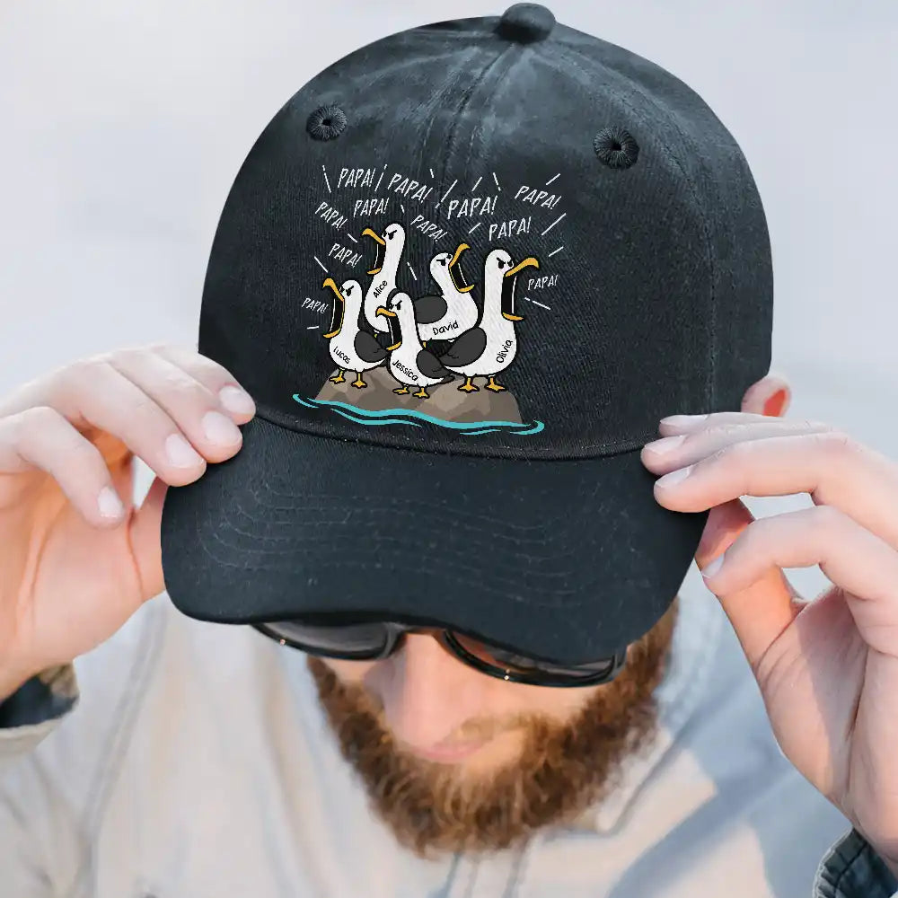 Gift For Grandpa,Gift For Father,Dad - Children,Grandpa - Grandkids,Mom - Children,Gift For Mother,Teacher,Non-Eng,Icon,Humorous - Funny Screaming Seagull - Personalized Vintage Washed Denim Cap