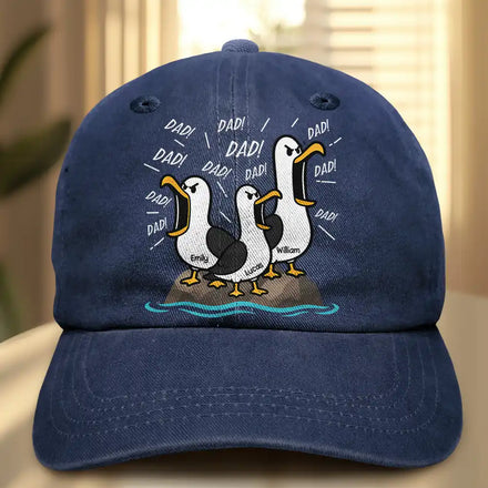 Funny Screaming Seagull - Personalized Vintage Washed Denim Cap