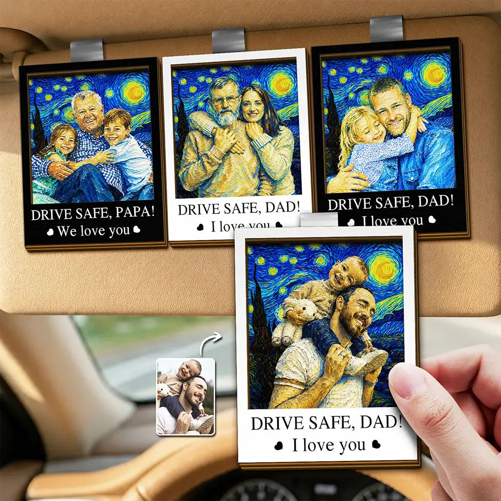 Custom Photo Starry Night Drive Safe Daddy We Love You - Personalized Custom Shaped Car Visor Clip