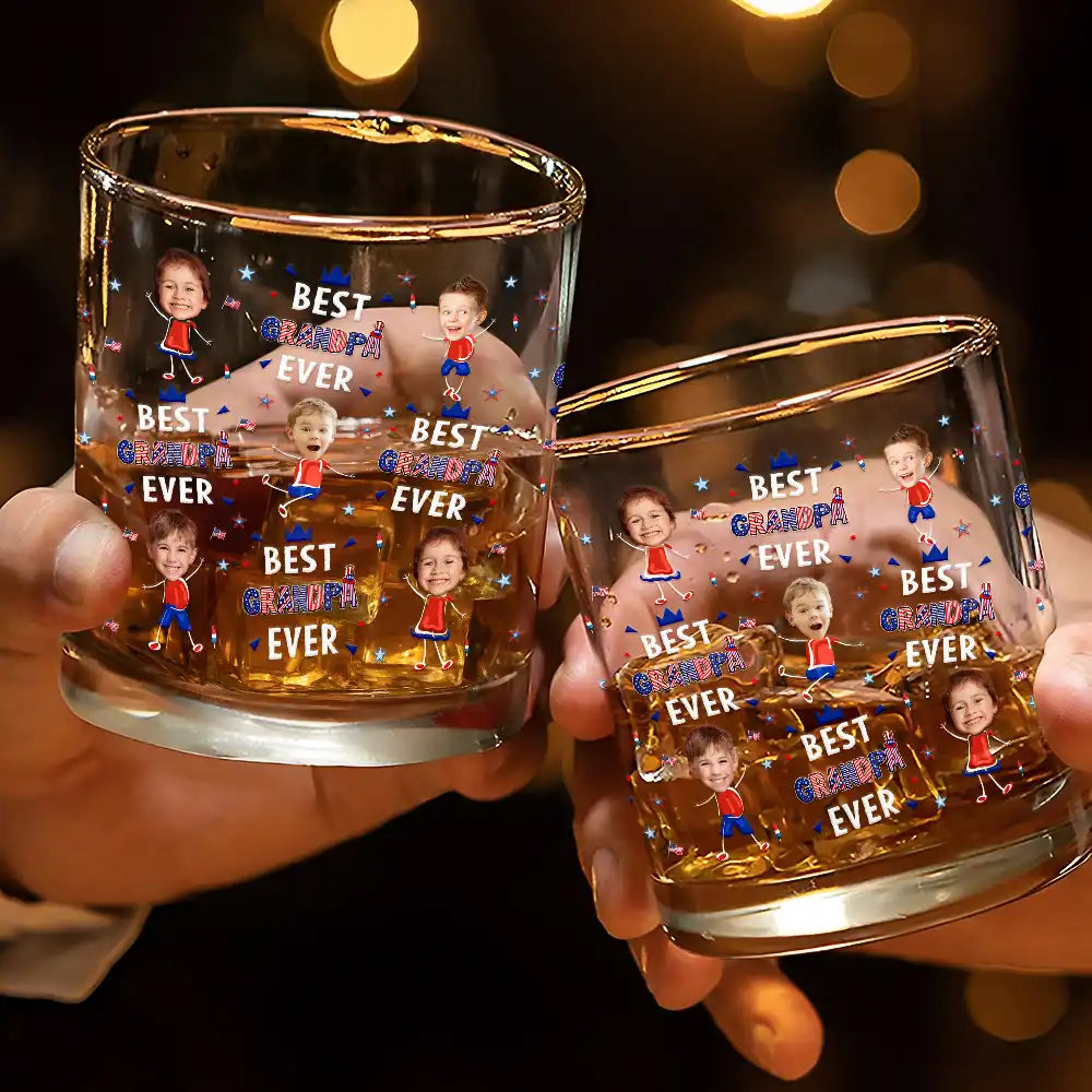 Gift For Father,Gift For Grandpa,Independence Day,Gift For Mother,Gift For Grandma,Photo,Icon,Humorous - Custom Photo Stars & Stripes Best Mom Dad Grandma Grandpa Ever - Personalized Whiskey Glass