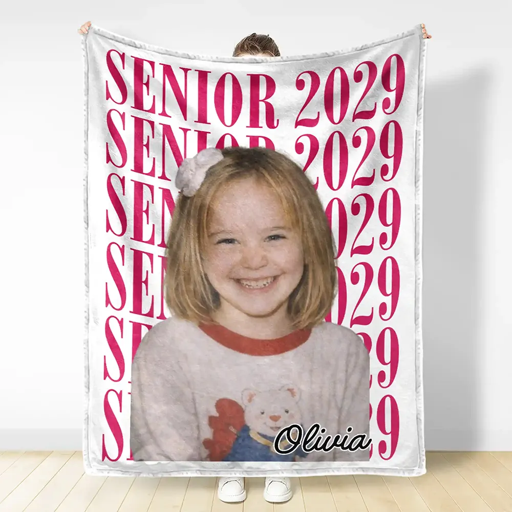 Graduation,Happy,Photo,Proud - Custom Photo Senior Vintage Portrait - Personalized Fleece Blanket, Sherpa Blanket