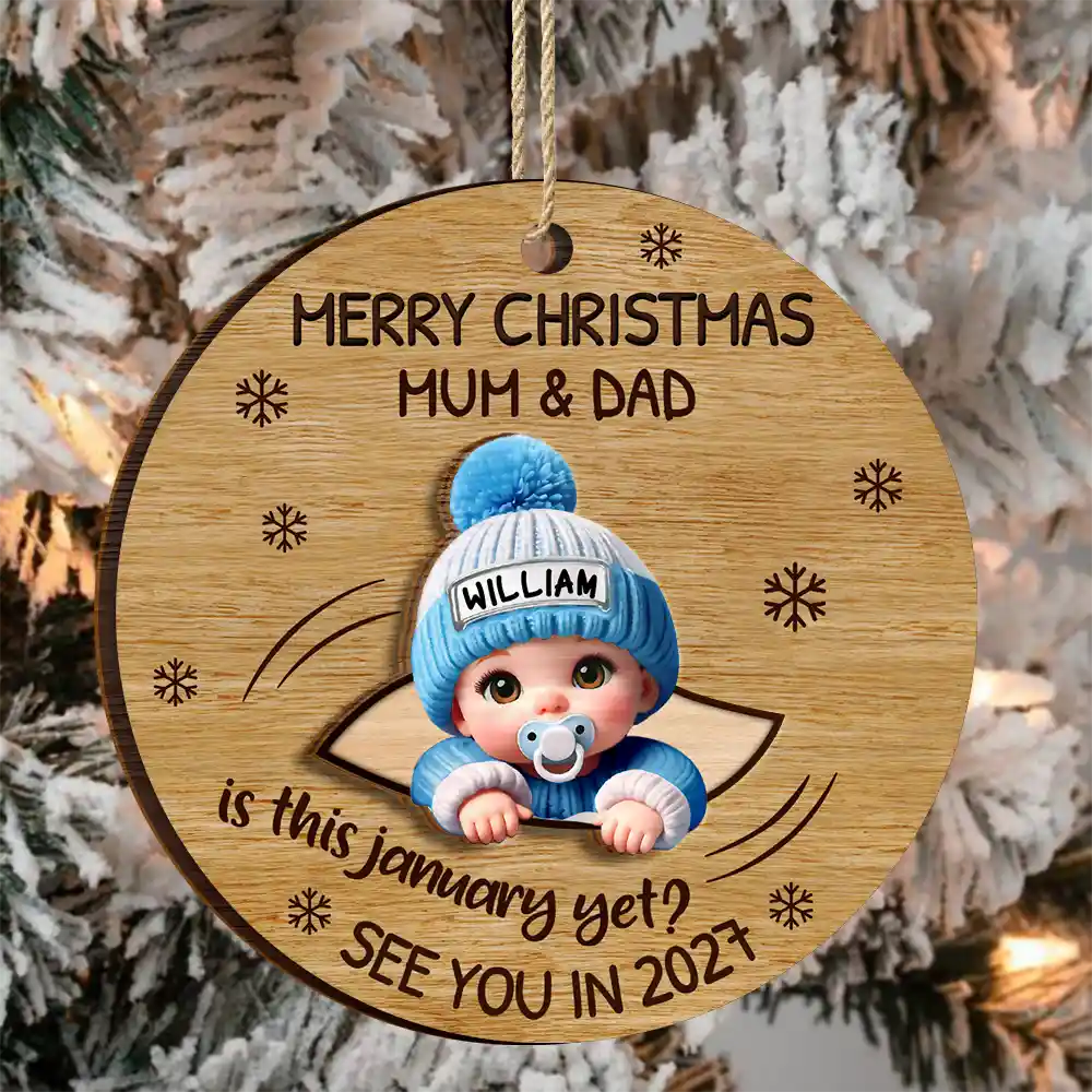 Baby Expecting Christmas On The Inside See You In - Personalized 2-Layered Wooden Ornament
