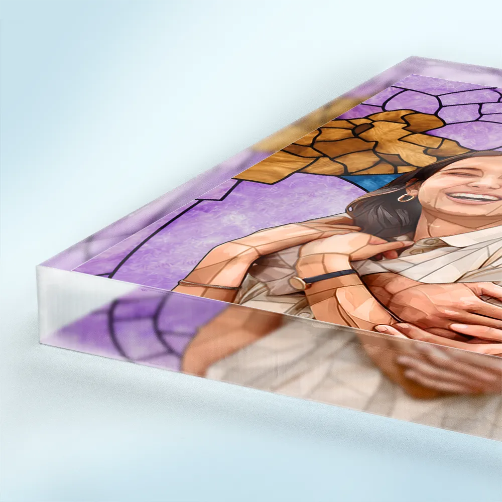 Photo - Stained Glass,Gift For Wife,Gift For Mother,Gift For Grandma,Gift For Grandparents,Family,Love,Non-Eng - Custom Photo Stained Glass Portrait Mom Grandma Parents Family - Personalized Square Shaped Acrylic Plaque
