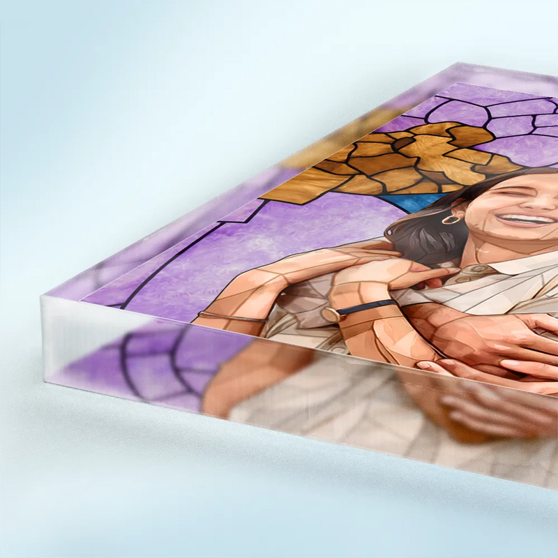 Photo - Stained Glass,Gift For Wife,Gift For Mother,Gift For Grandma,Gift For Grandparents,Family,Love,Non-Eng - Custom Photo Stained Glass Portrait Mom Grandma Parents Family - Personalized Square Shaped Acrylic Plaque