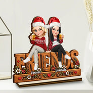 Afro Besties,Christmas,Gift For Bestie,Sentimental,Vector - Bestie Keepsake - Personalized Floral Forever Friends Wooden Plaque