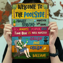 Patio Welcome Grilling Proudly Serving Whatever You Bring Husband Wife Couple Single - Backyard Sign - Personalized Custom Classic Metal Signs