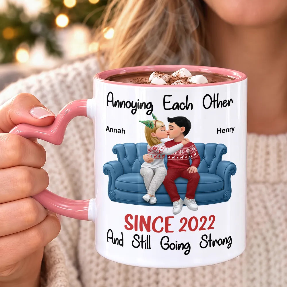 Christmas,Gift For Couples,Old Couples,Romantic,Vector - Anniversary Gift For Couples - Personalized Annoying Each Other Heart Handle Accent Mug