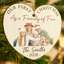 First Christmas,Parents,Art Design,Christmas,Photo - Watercolor - Remove BG,Happy - Custom Photo Realistic Watercolor Art First Christmas As A Family Of Four - Personalized Custom Shaped Wooden Ornament