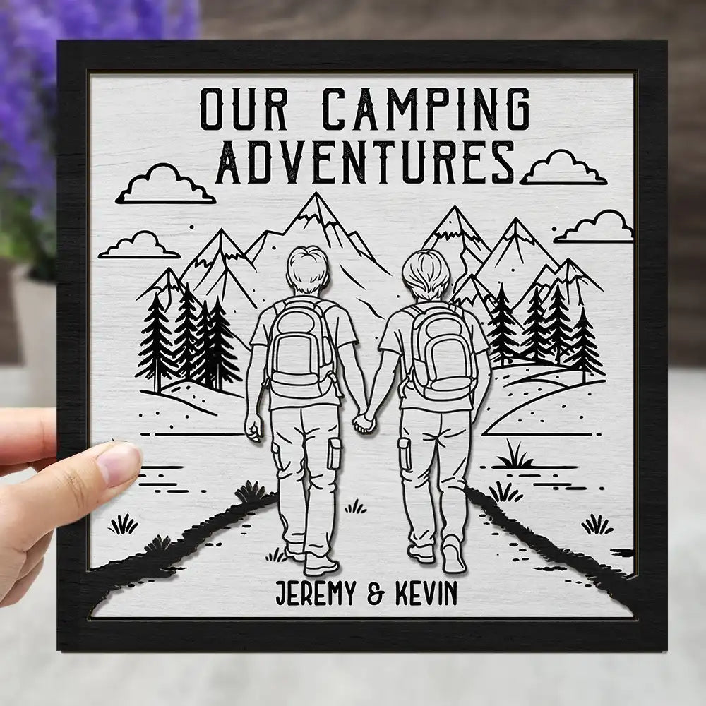 Gift For Couples,Gift For Husband,Old Couples,Gift For Wife,Gift For Boyfriend,Gift For Girlfriend,LGBT,Love - Adventure Partners For Life - Personalized 2-Layered Wooden Plaque With Stand