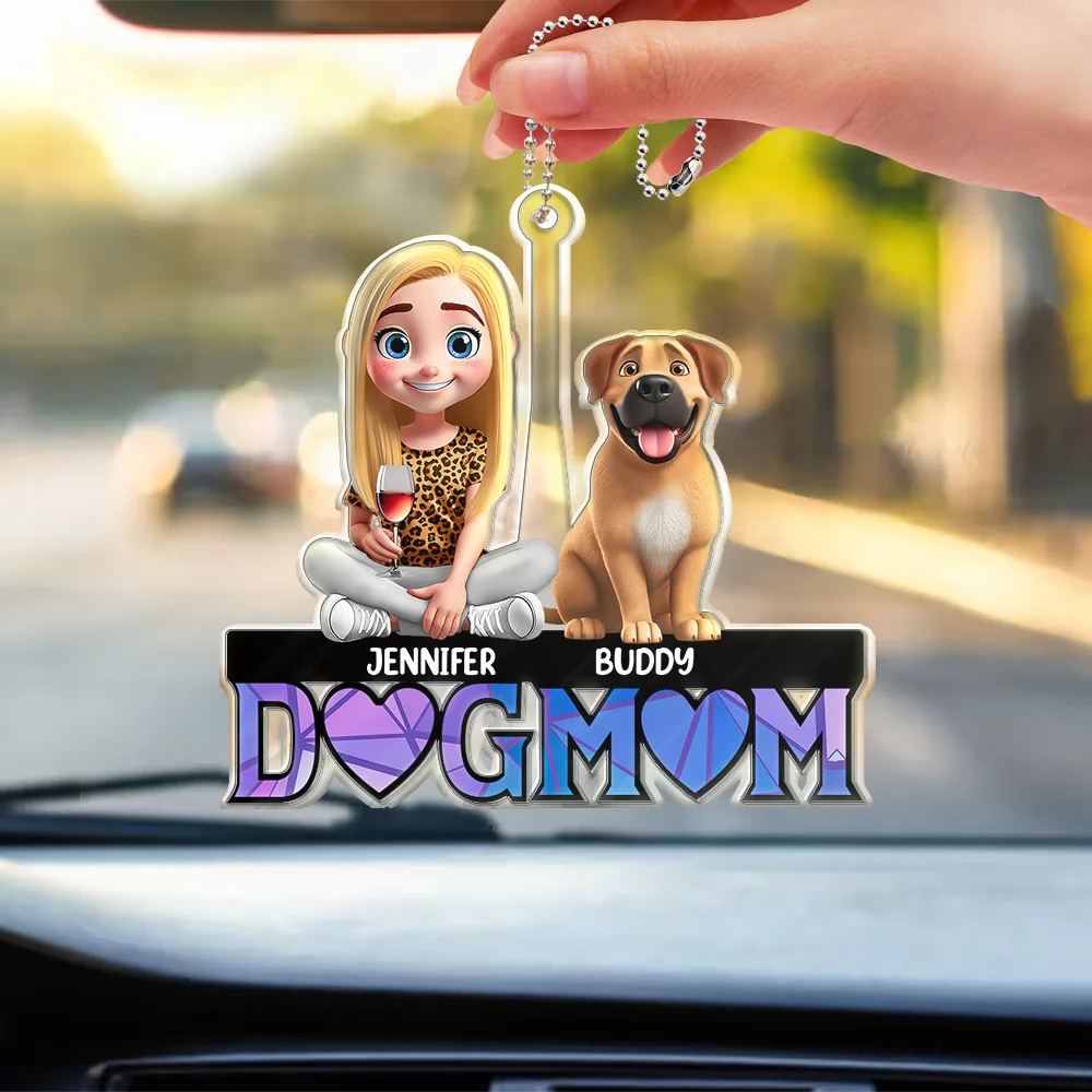 Dog Lovers,Dog Mom,Dog Dad,Happy - Dog Mom Dog Dad 3D Effect - Personalized Acrylic Car Hanger