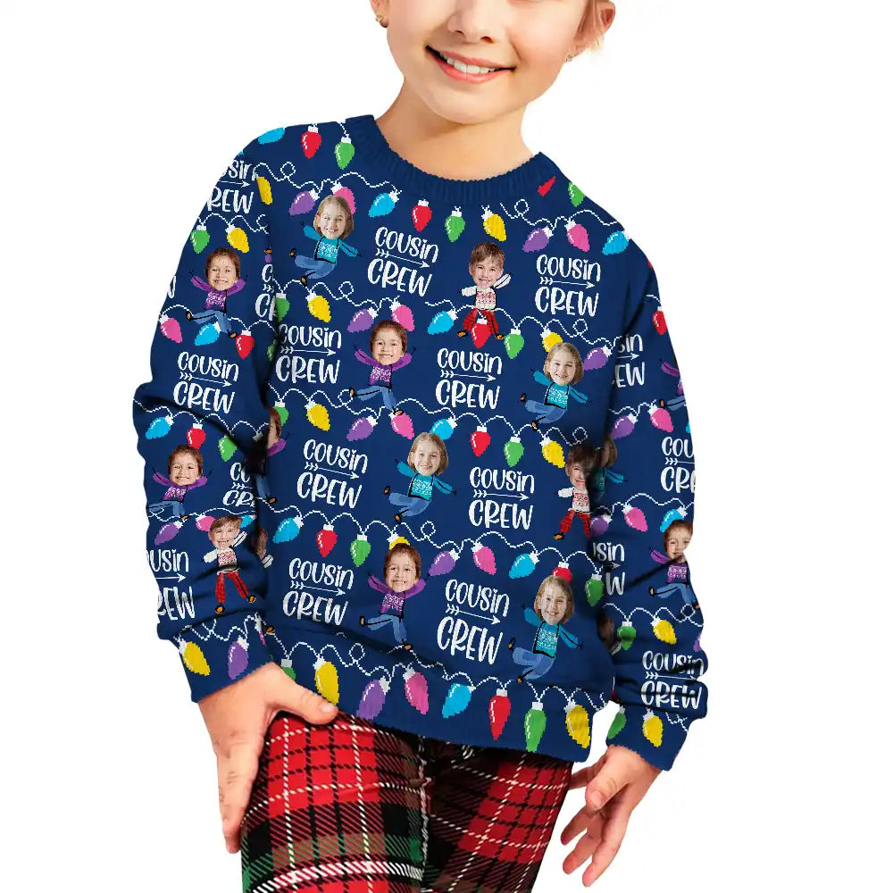 Gift For Sibling,Gift For Sisters,Gift For Brothers,Family,Christmas,Happy,Cousin - Custom Photo Funny Face Cousin Crew - Personalized Unisex Ugly Sweater