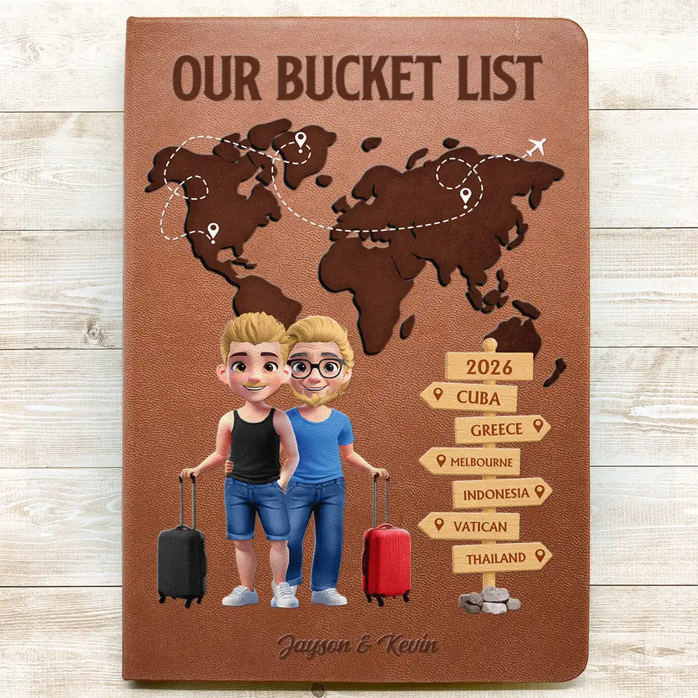 Travel, Gift For Couples, Old Couples, Gift For Yourself - Travel Bucket List For Couples And Travel Lovers - Personalized Leather Journal