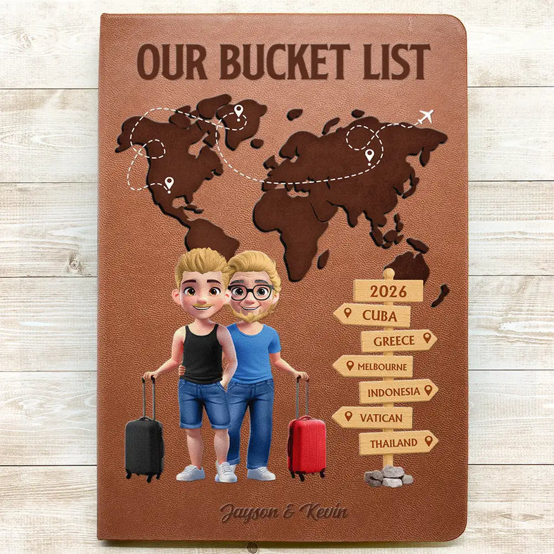 Travel, Gift For Couples, Old Couples, Gift For Yourself - Travel Bucket List For Couples And Travel Lovers - Personalized Leather Journal
