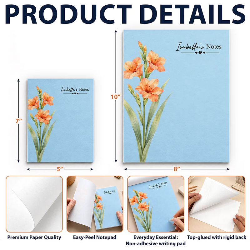 Cozy, Gift For Yourself, Icon - Birth Flower And Name - Personalized Notepad