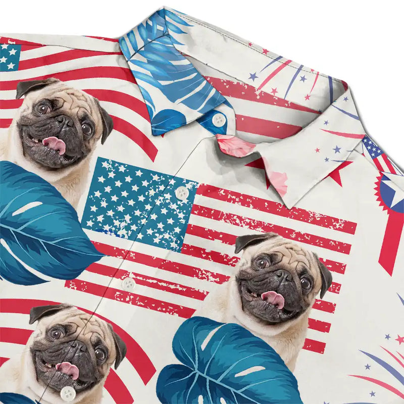 Custom Photo Funny Family Pet Face Stars And Stripes - Gift For Men, Dog And Cat Lovers - Personalized Custom Hawaiian Shirt