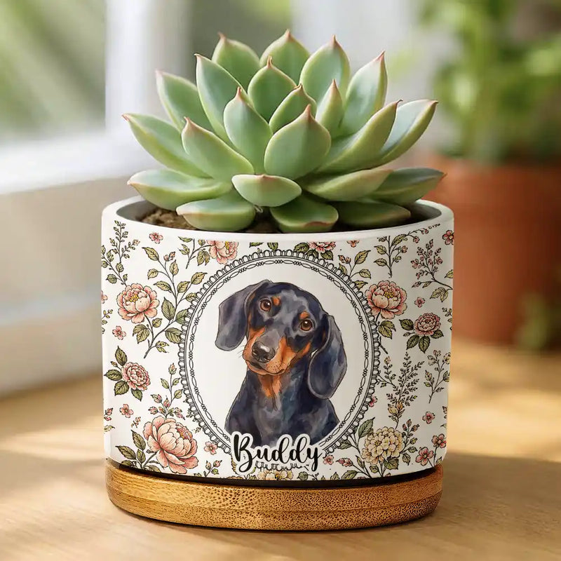 Art Design,Healing,Pet Memorial,Pet Lovers,Memorial,Photo - Vivid Watercolor Art - Custom Photo Vivid Watercolor Art Forever Loved Dog Cat Pet Portrait Toile Remembrance - Personalized Plant Pot
