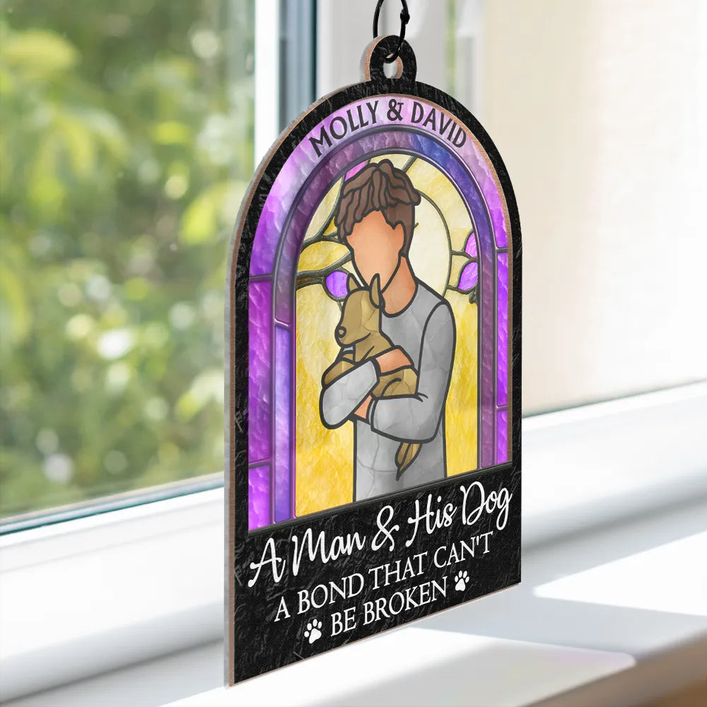 Dog Lovers,Dog Mom,Dog Dad,Pet Lovers,Happy,Cat Lovers,Cat Mom,Cat Dad - A Girl And Her Dog A Bond That Can't Be Broken Woman Man Hug Pet - Personalized Window Hanging Suncatcher Ornament