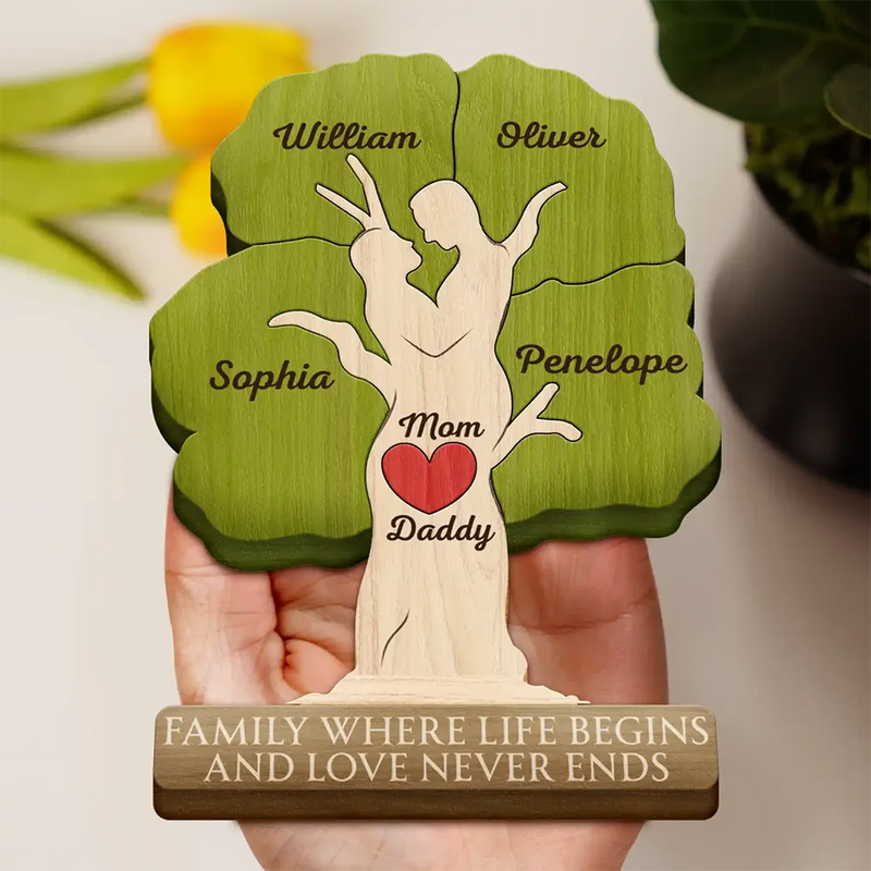 Family,Love,Gift For Mother,Gift For Father - Family Where Life Begins And Love Never Ends - Personalized Custom Shaped Wooden Puzzle