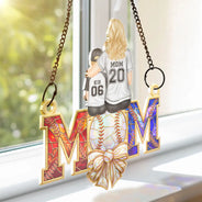 Baseball,Sport Mom,Gift For Mother,Mom - Children,Happy - Baseball Mom Behind A Baseball Player - Personalized Window Hanging Suncatcher Ornament