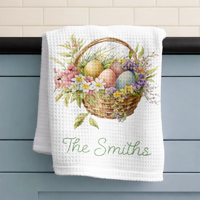 Easter,Gift For Wife,Parents,Gift For Grandma,Gift For Grandparents,Gift For Mother,Family - Happy Easter Egg Bunny Chicken - Personalized Kitchen Towel