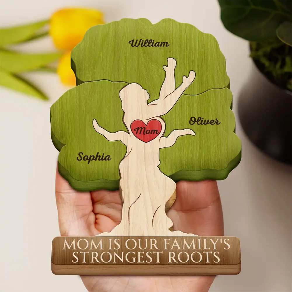 Gift For Mother,Love,Gift For Grandma - Our Roots Begin With Mom - Personalized Custom Shaped Wooden Puzzle