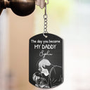 Custom Photo, New Mom, New baby, Happy - Custom Photo Pencil Sketch Calendar The Day You Became My Mom - Personalized Aluminum Keychain