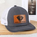 Custom Photo, Pet Lovers, Pet Mom, Pet Dad, Happy - Custom Photo Pencil Sketch Just A Man & His Dog - Personalized Leather Patch Hat