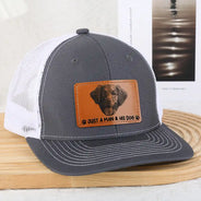 Custom Photo, Pet Lovers, Pet Mom, Pet Dad, Happy - Custom Photo Pencil Sketch Just A Man & His Dog - Personalized Leather Patch Hat