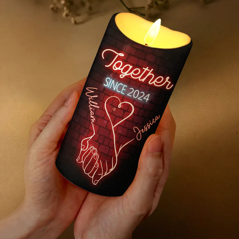 Gift For Couples, Gift For Husband, Gift For Wife, Gift For Boyfriend, Gift For Girlfriend - I Met You I Like You Neon Couples - Personalized Flameless LED Candle