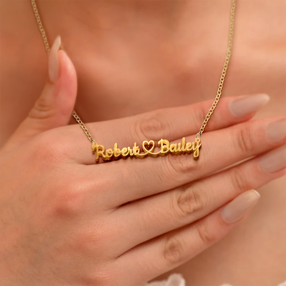 Gift For Couples,Love - Couples Initials Heart Sign Name - Personalized Letter Necklace