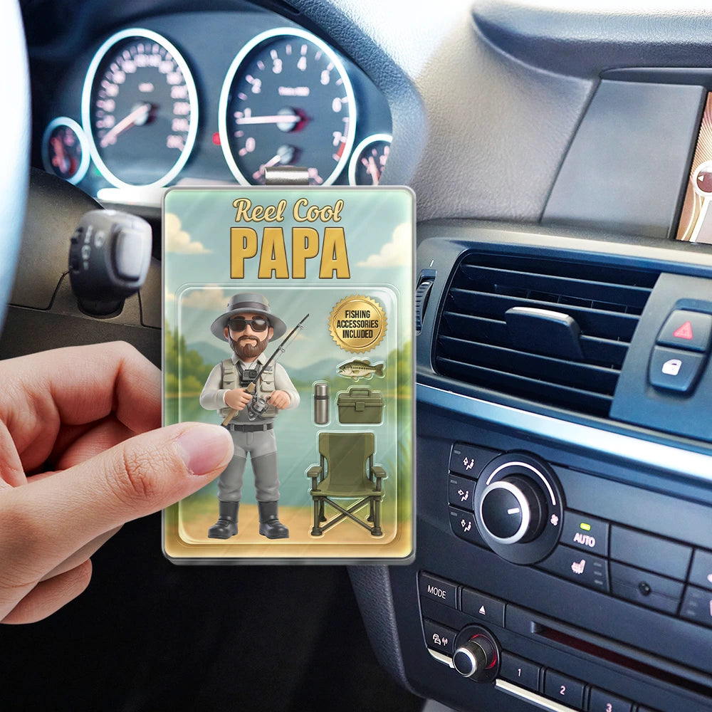 Gift For Father,Custom Photo,Fishing,Art Design,Playful,Photo - Toybox Figure - Custom Photo Toybox Figure Fishing Man Dad Grandpa Limited Edition - Personalized Custom Shaped Acrylic Car Visor Clip