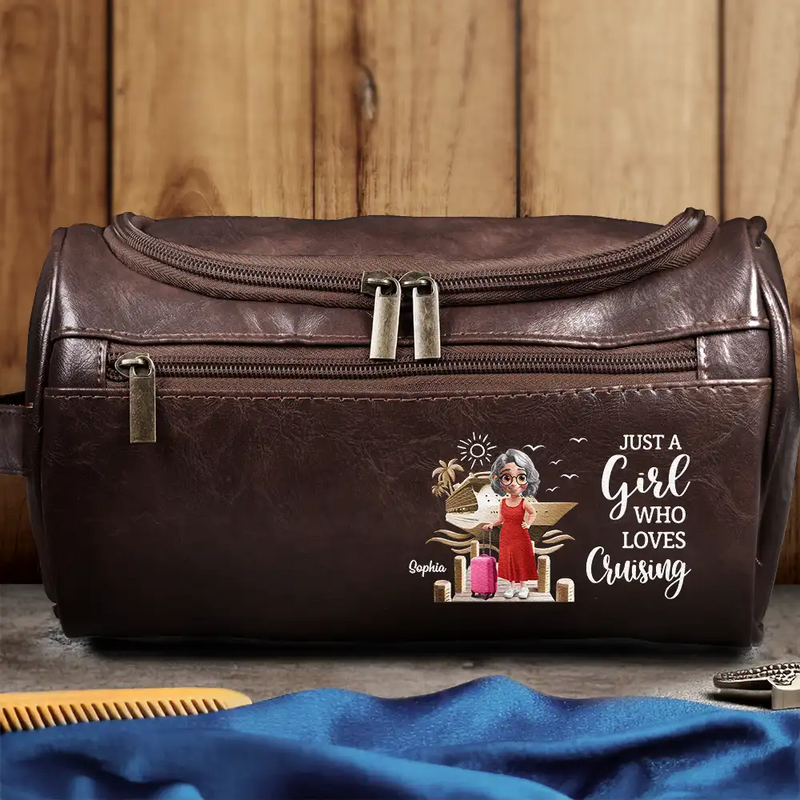 Gift For Yourself,Gift For Women,Gift For Men,Travel,Happy - All My Travel Crap - Personalized Leather Toiletry Bag