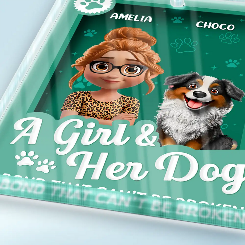Dog Lovers, Dog Mom, Dog Dad, Happy - A Girl And Her Dogs - Personalized Custom Shaped Acrylic Plaque