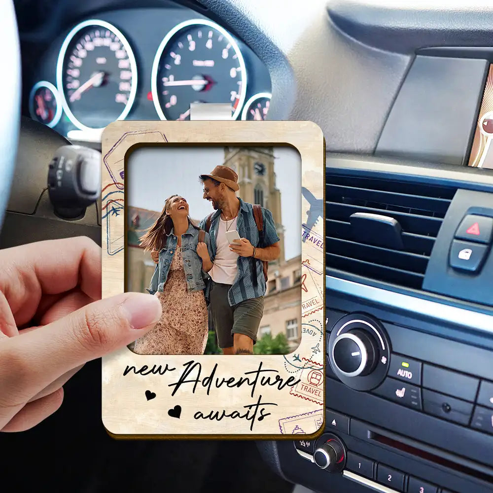 Gift For Couples,Gift For Wife,Gift For Husband,Gift For Girlfriend,Gift For Boyfriend,Travel,Love - Custom Photo And So The Adventure Begins Traveling Couple - Personalized Custom Shaped Car Visor Clip