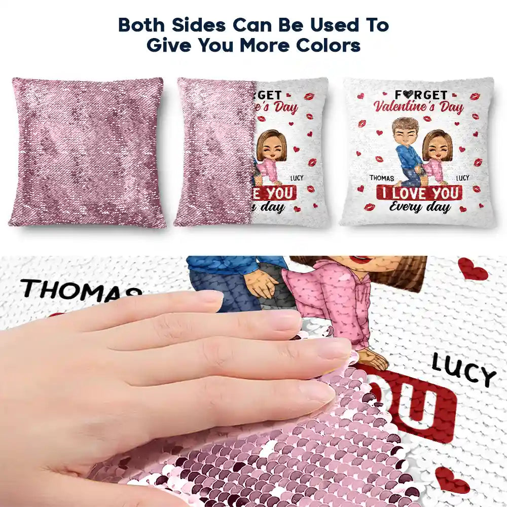 Gift For Couples,Old Couples,Gift For Husband,Gift For Wife,Gift For Boyfriend,Gift For Girlfriend,Love - Couple I Love You Every Day - Personalized Sequin Pillow, Mermaid Sequin Cushion Magic Reversible Throw Pillow