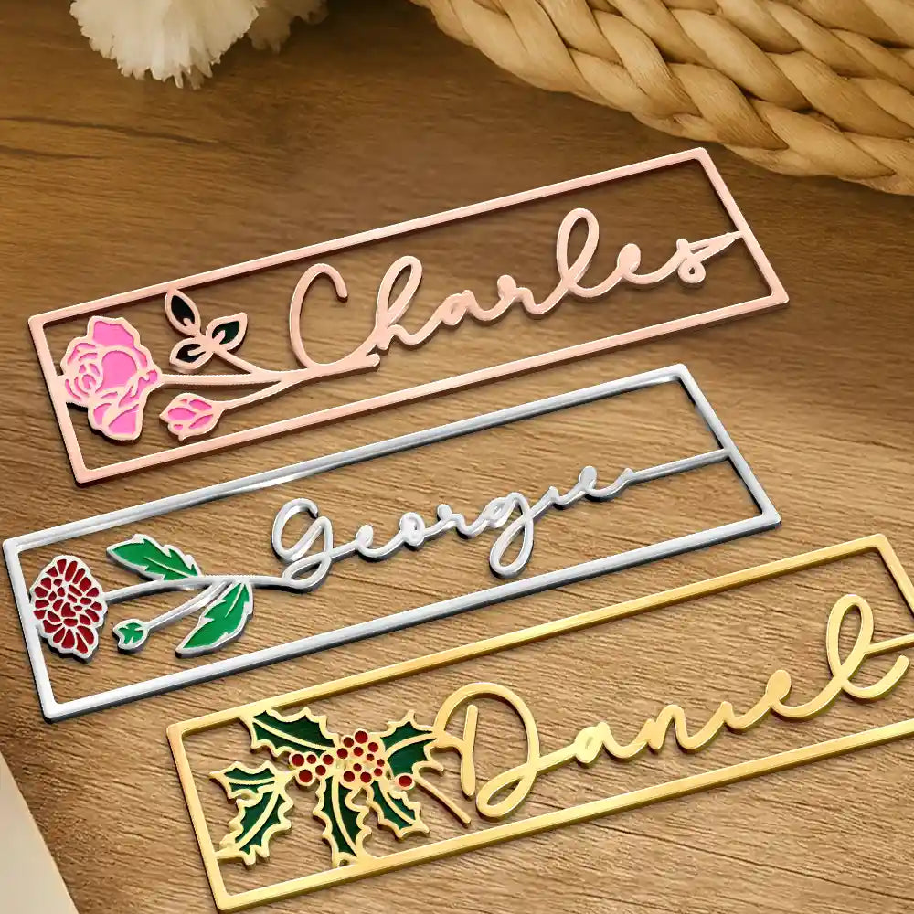 Reading, Gift For Yourself, Gift For Women, Happy - Birth Month Flower Bookish Keepsake - Personalized Metal Bookmark