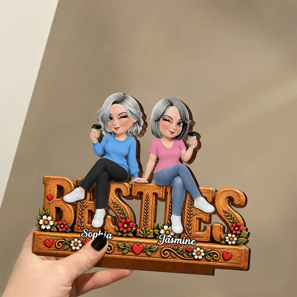 Afro Besties,Christmas,Gift For Bestie,Sentimental,Vector - Bestie Keepsake - Personalized Floral Forever Friends Wooden Plaque