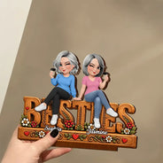 Afro Besties,Christmas,Gift For Bestie,Sentimental,Vector - Bestie Keepsake - Personalized Floral Forever Friends Wooden Plaque