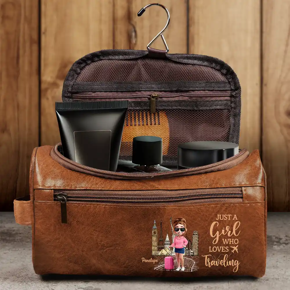 Gift For Yourself,Gift For Women,Gift For Men,Travel,Happy - All My Travel Crap - Personalized Leather Toiletry Bag
