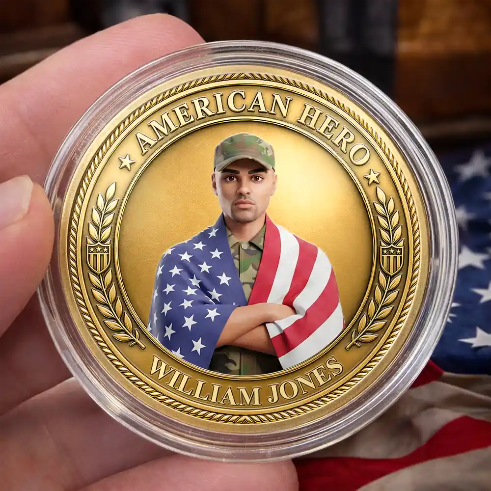America 250th,Custom Photo,Independence Day,Art Design,Family,Proud,Photo - US Theme Accessories 3D Cartoon - Custom Photo 3D Cartoon With US Accessories American Hero 250 Years Of Freedom - Personalized Commemorative Keepsake Coin
