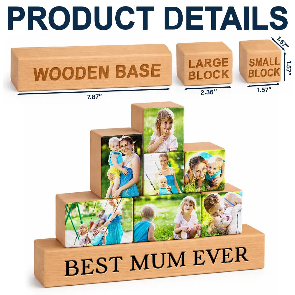 Mom - Daughters (Adult),Mom - Daughters (Young),Mom - Sons,Mom - Children,Gift For Mother - Custom Photo Best Mom Ever - Personalized Wooden Stacking Photo Blocks