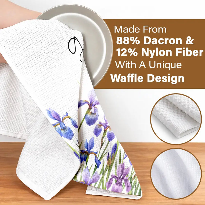 Gift For Wife, Gift For Mother, Gift For Grandma, Happy - Mom Grandma Kitchen Watercolor Birth Flower - Personalized Kitchen Towel